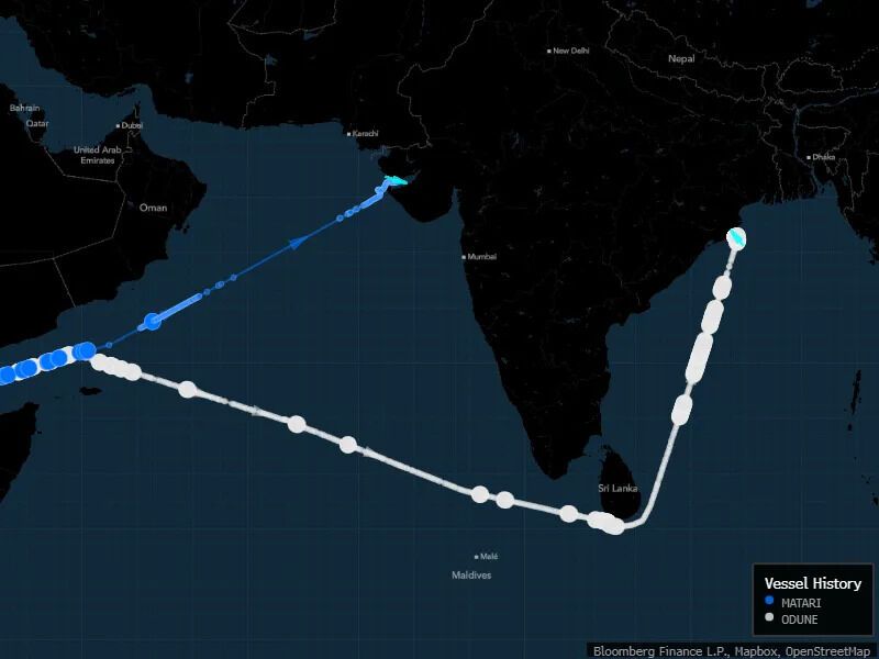 Танкери Odune (білий) and Matari (блактний) змінили курс на Індію