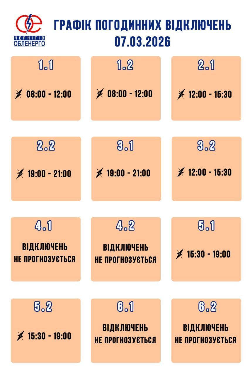 Отключения в Черниговской области