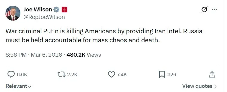 "Воєнний злочинець Путін вбиває американців": конгресмен з партії Трампа вимагає притягнути Росію до відповідальності