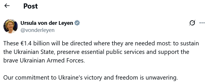 ЄС передасть Україні 1,4 млрд євро доходів від заморожених активів РФ