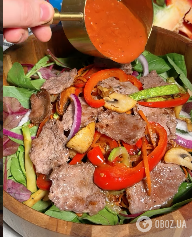 Теплый салат из овощей и телятины под кисло-сладким соусом: делимся рецептом