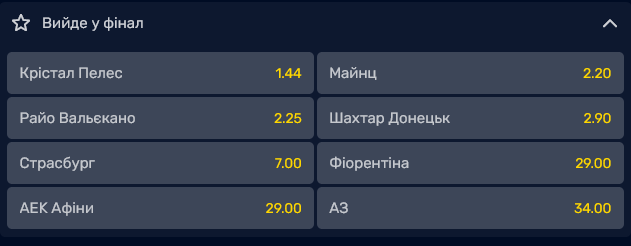 Букмекеры считают главным претендентом на выход в финал Лиги конференций английский "Кристал Пэлас"