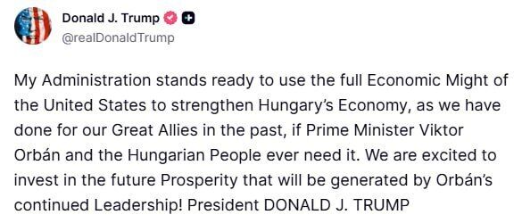 "На Угорщину чекає процвітання": Трамп пообіцяв американські інвестиції, якщо Орбан переможе на виборах