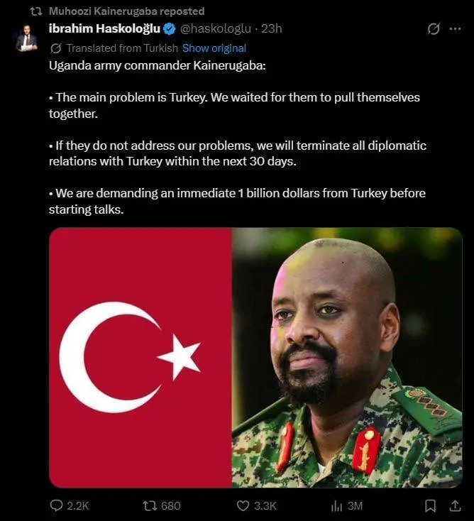 Сын президента Уганды требует у Турции $1 млрд и самую красивую женщину страны: что случилось