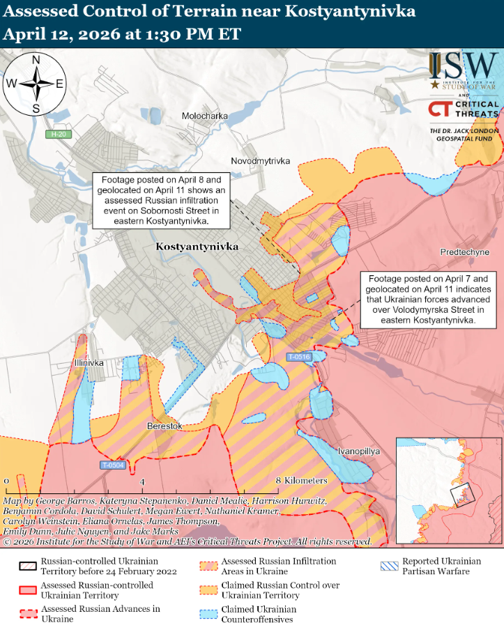 Українські війська нещодавно просунулися у тактичному районі Костянтинівка-Дружківка – ISW