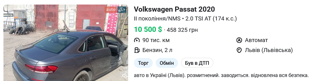 Скільки коштує б/в Volkswagen Passat