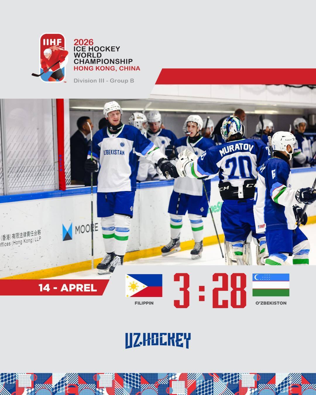 Сборная Узбекистана забила 88 голов за 4 матча ЧМ по хоккею, установив впечатляющий рекорд