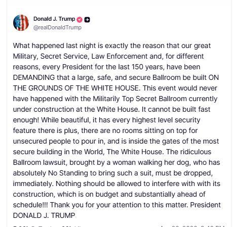 "Цього ніколи б не сталося…" Трамп зробив заяву щодо стрілянини у Вашингтоні