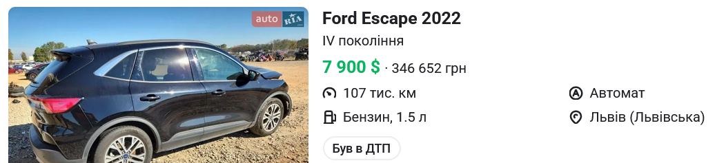 Скільки коштує б/в FORD Escape