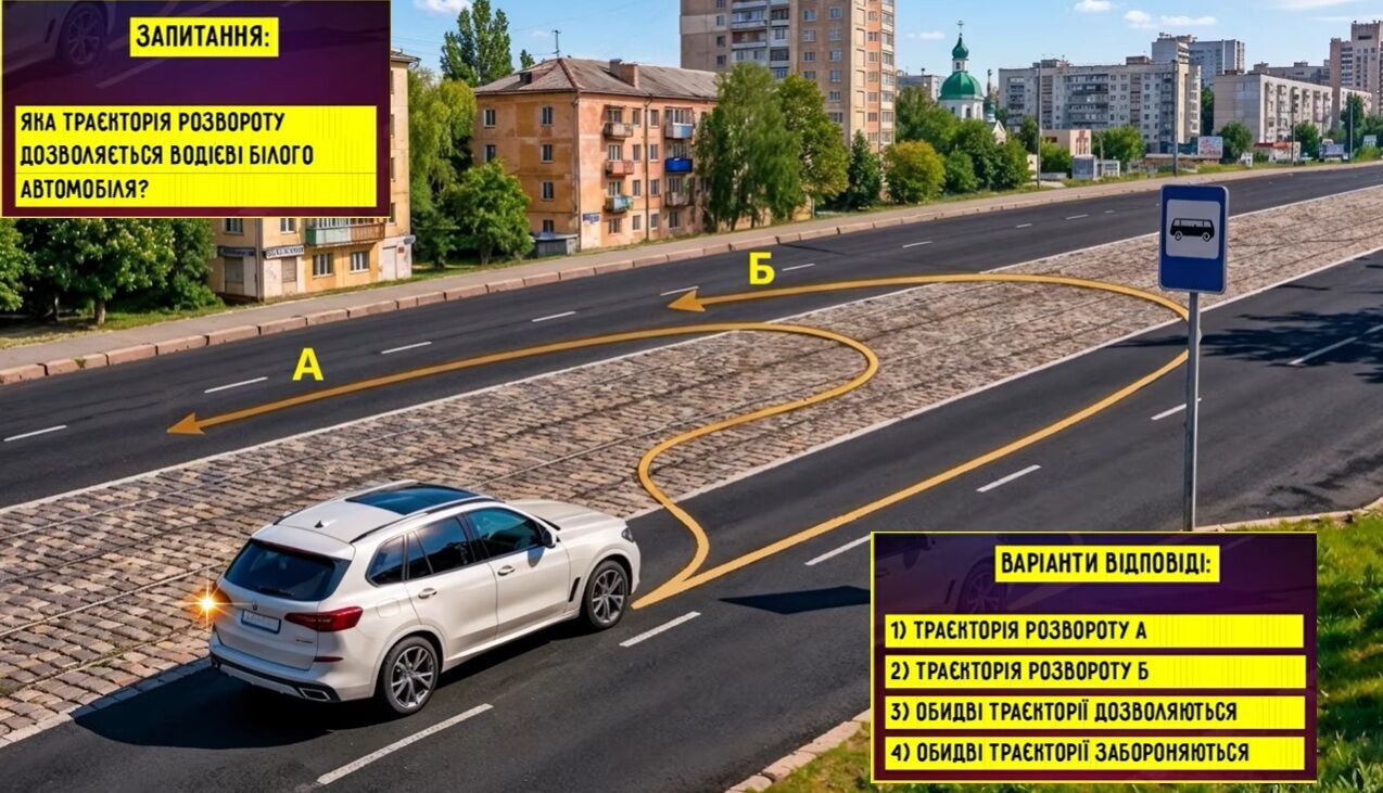 Какая траектория разворота разрешена? Задание по ПДД