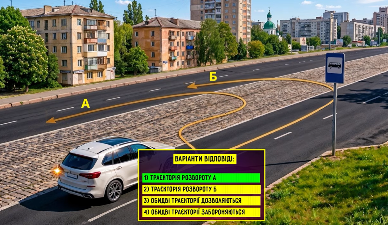 Какая траектория разворота разрешена? Задание по ПДД