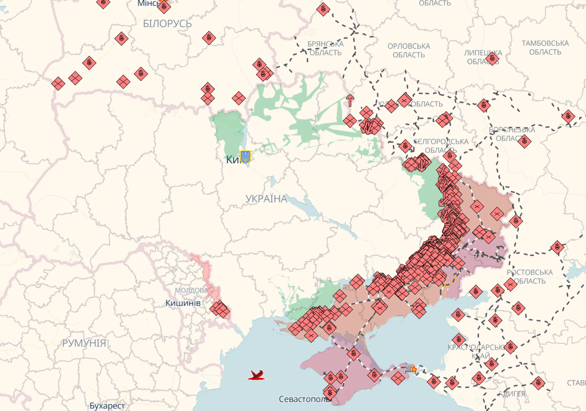 Зеленський назвав два напрямки фронту, на які Росія стягує сили: наступ у березні було зірвано. Карта