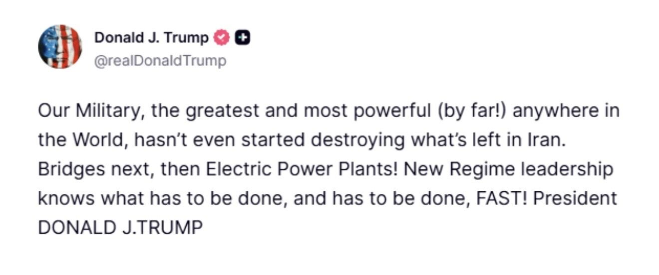 Трамп погрожує Ірану ударами по мостах та електростанціях: що відомо