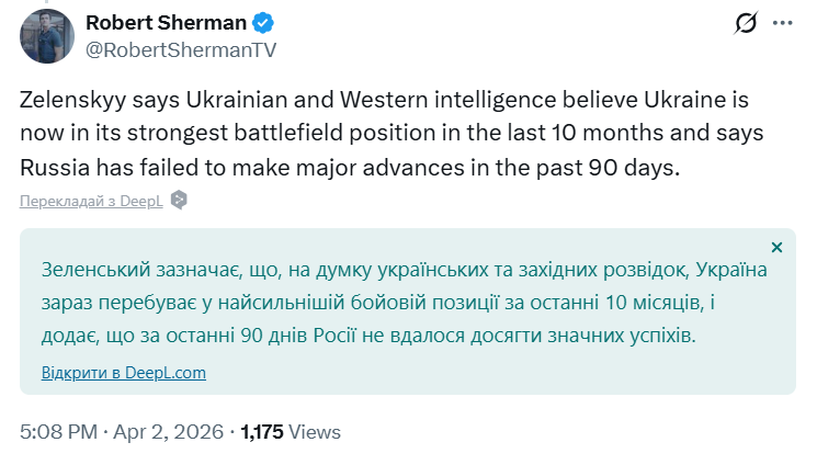 Україна зараз перебуває у найсильнішій позиції на полі бою за останні 10 місяців, – Зеленський