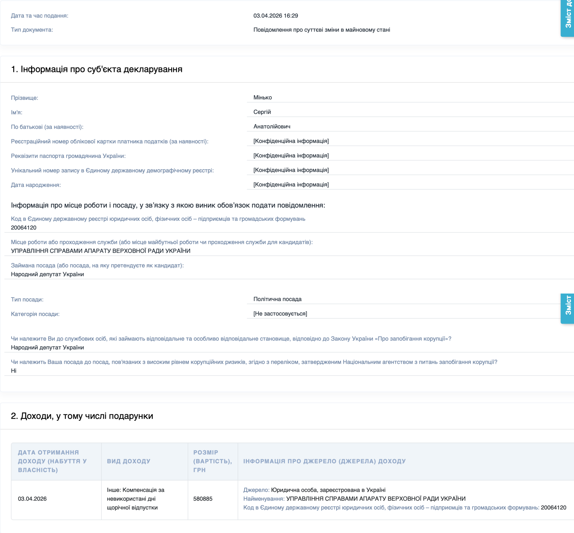 Інформація із декларації