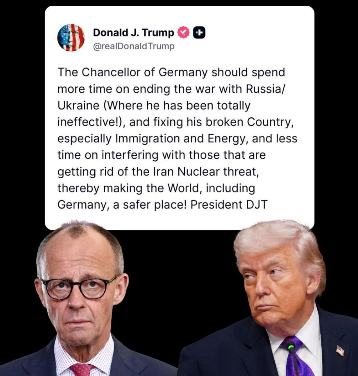 "Хай краще займається війною в Україні та Німеччиною": Трамп знову накинувся на Мерца через Іран