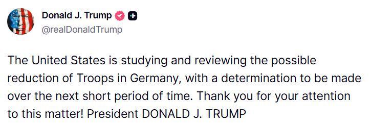 Трамп заявив, що США скоротять військовий контингент у Німеччині