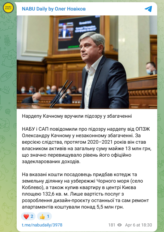 Повідомлення Новікова про підозру Качному