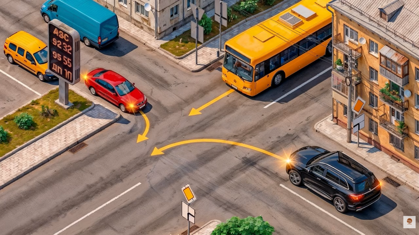 В каком порядке разъедутся транспортные средства? Тест по ПДД