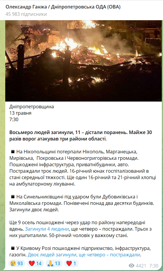 Вісім людей загинули, 11 поранені: на Дніпропетровщині уточнили дані про  наслідки російських атак. Фото