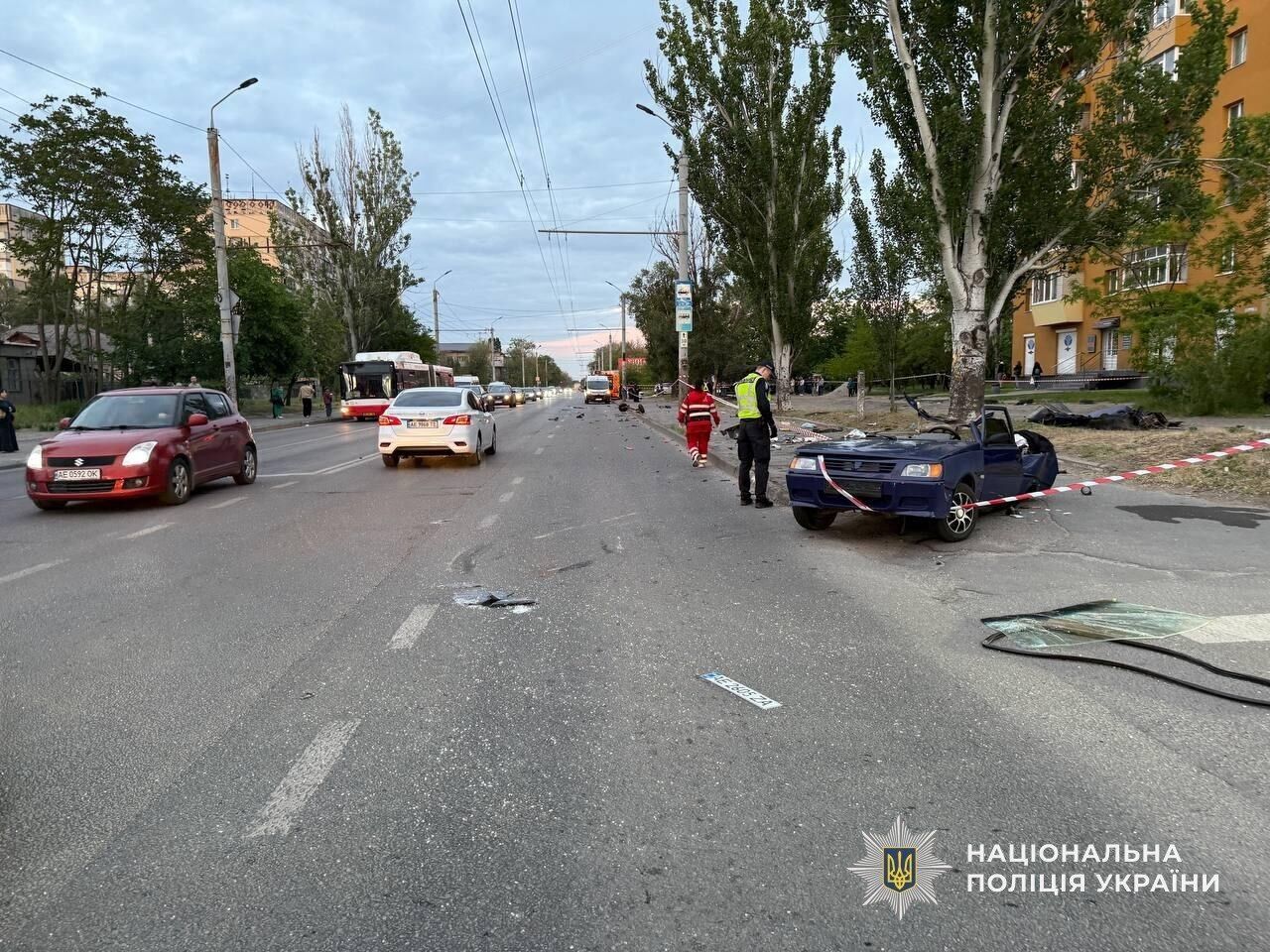 У Дніпрі водій влетів у зупинку транспорту: від удару людей відкинуло на дорогу. Відео