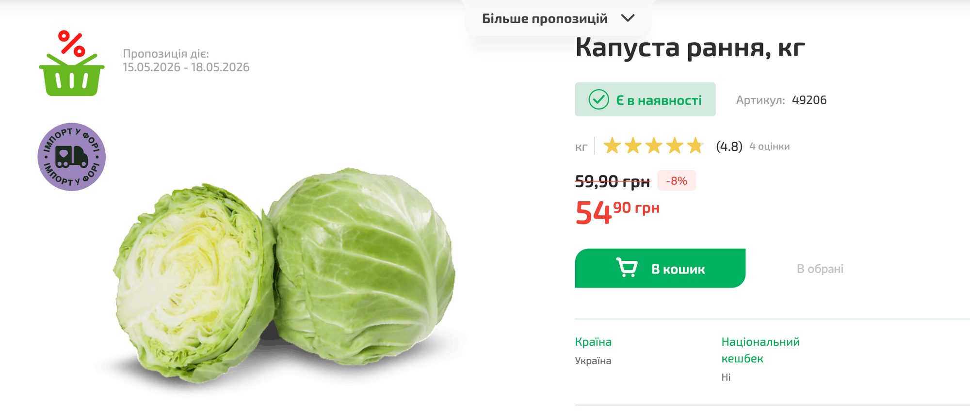 Цены на молодую капусту в "Форе".