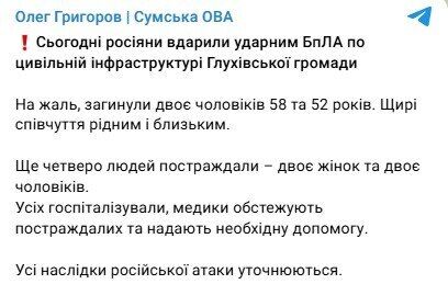 Окупанти вдарили по Сумщині: загинули двоє чоловіків, четверо людей поранені