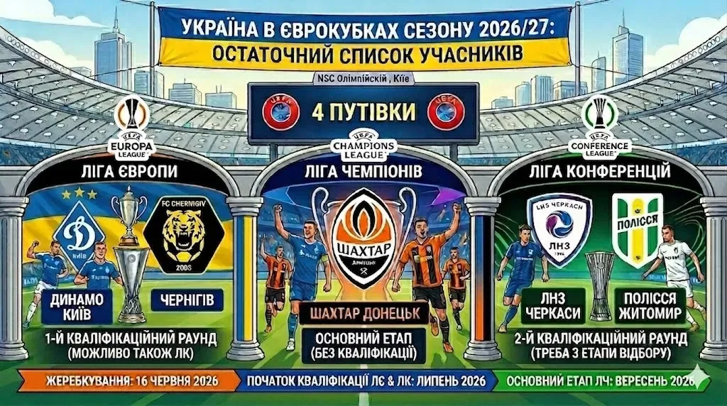 Визначилися учасники України в Лізі чемпіонів, Лізі Європи та Лізі конференцій