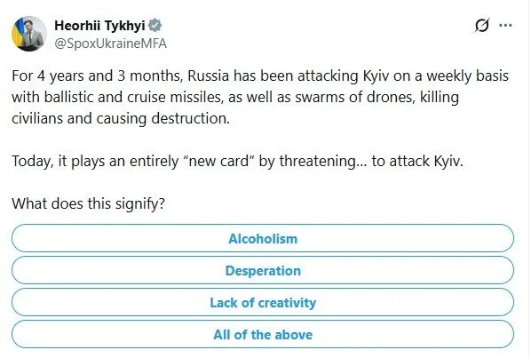 "Алкоголизм, отчаяние или отсутствие креативности?" В МИД высмеяли российские угрозы Киеву