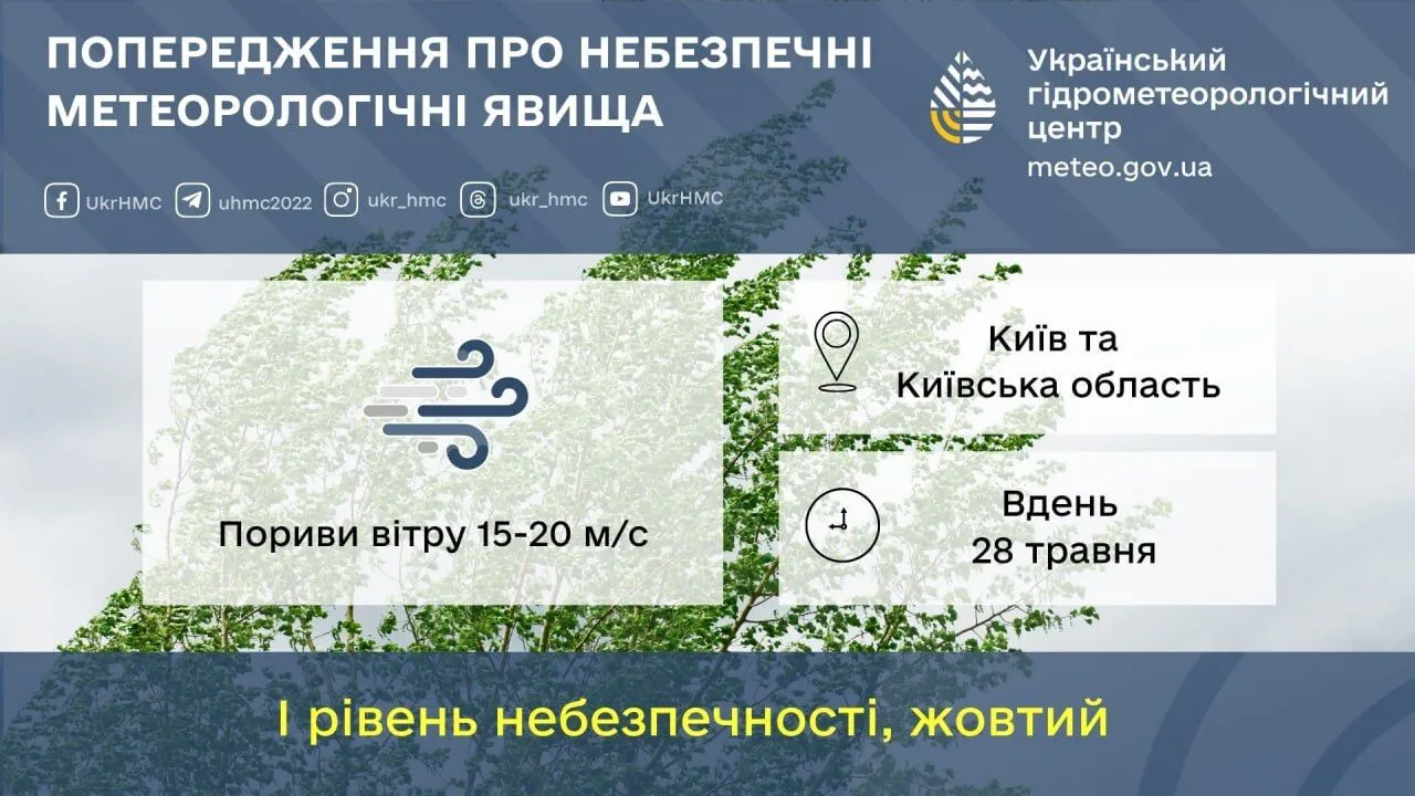 Грози, пориви вітру та похолодає: прогноз погоди по Київщині на 28 травня
