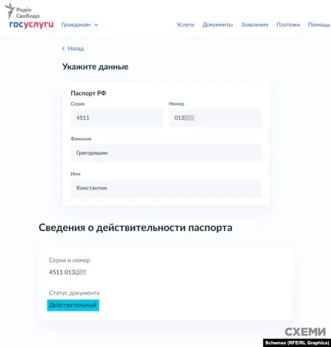 Григоришин на Госуслугах