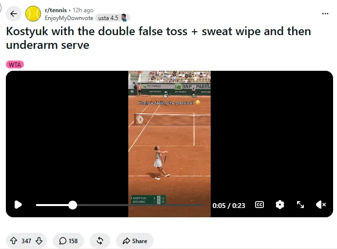 Вчинок Костюк на Roland Garros викликав бурю в мережі. Відео зібрало 8 млн переглядів за кілька годин