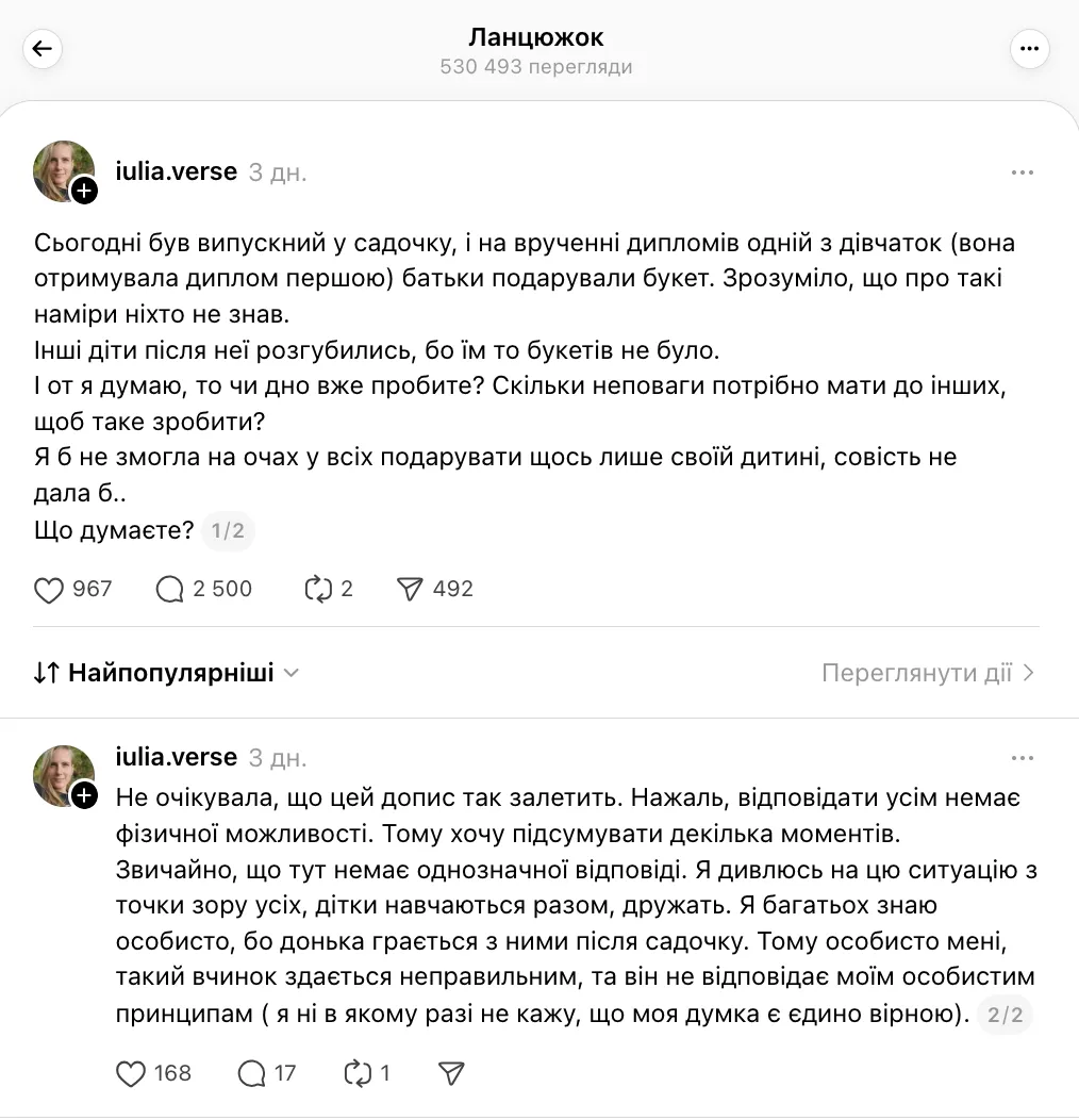 "Діти розгубилися, дорослі образились". Мережу зачепив випадок на випускному в дитсадку Києва, коли батьки подарували доньці квіти