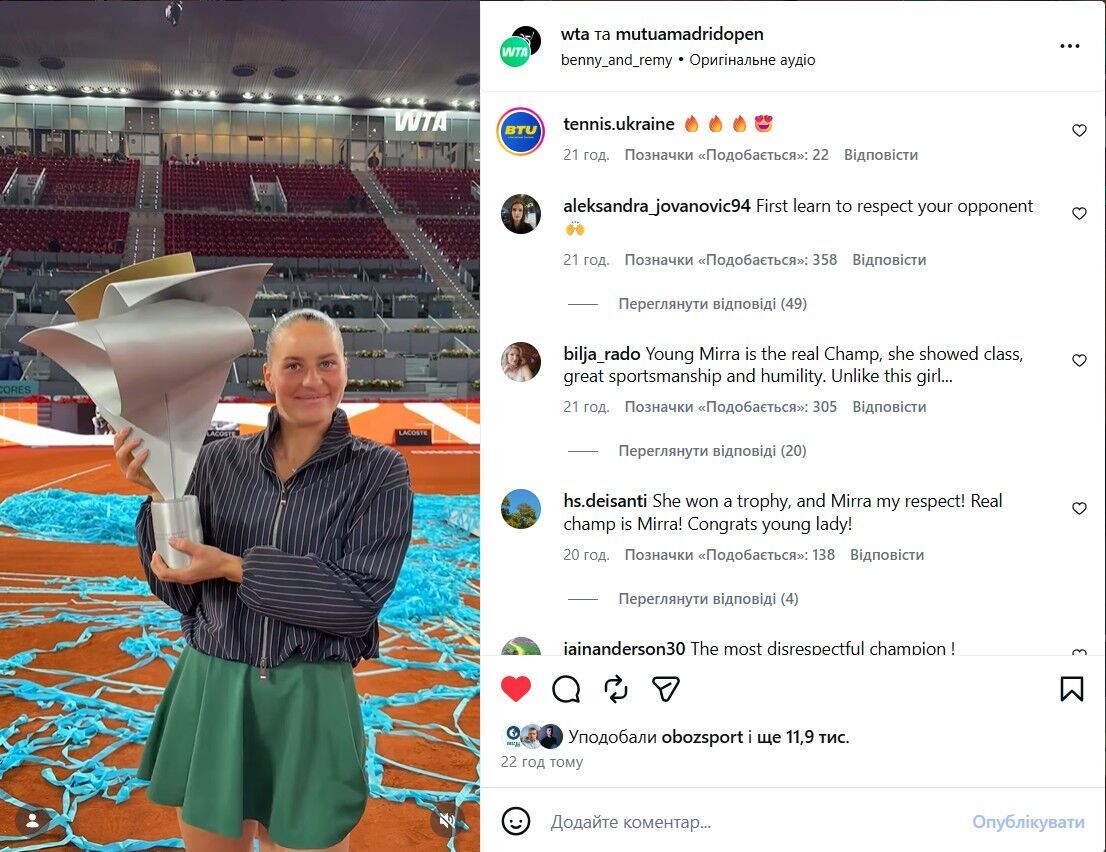 "Побачили, проти чого бореться Росія": перша ракетка РФ помстилася українці Костюк після поразки, налаштовуючи вболівальників проти Марти