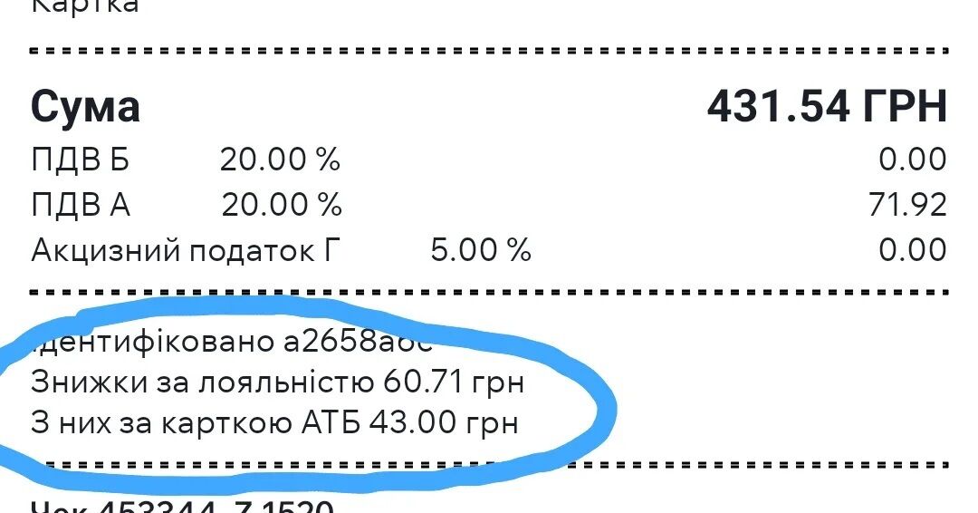 Cкріншот чеку із вказаними знижками