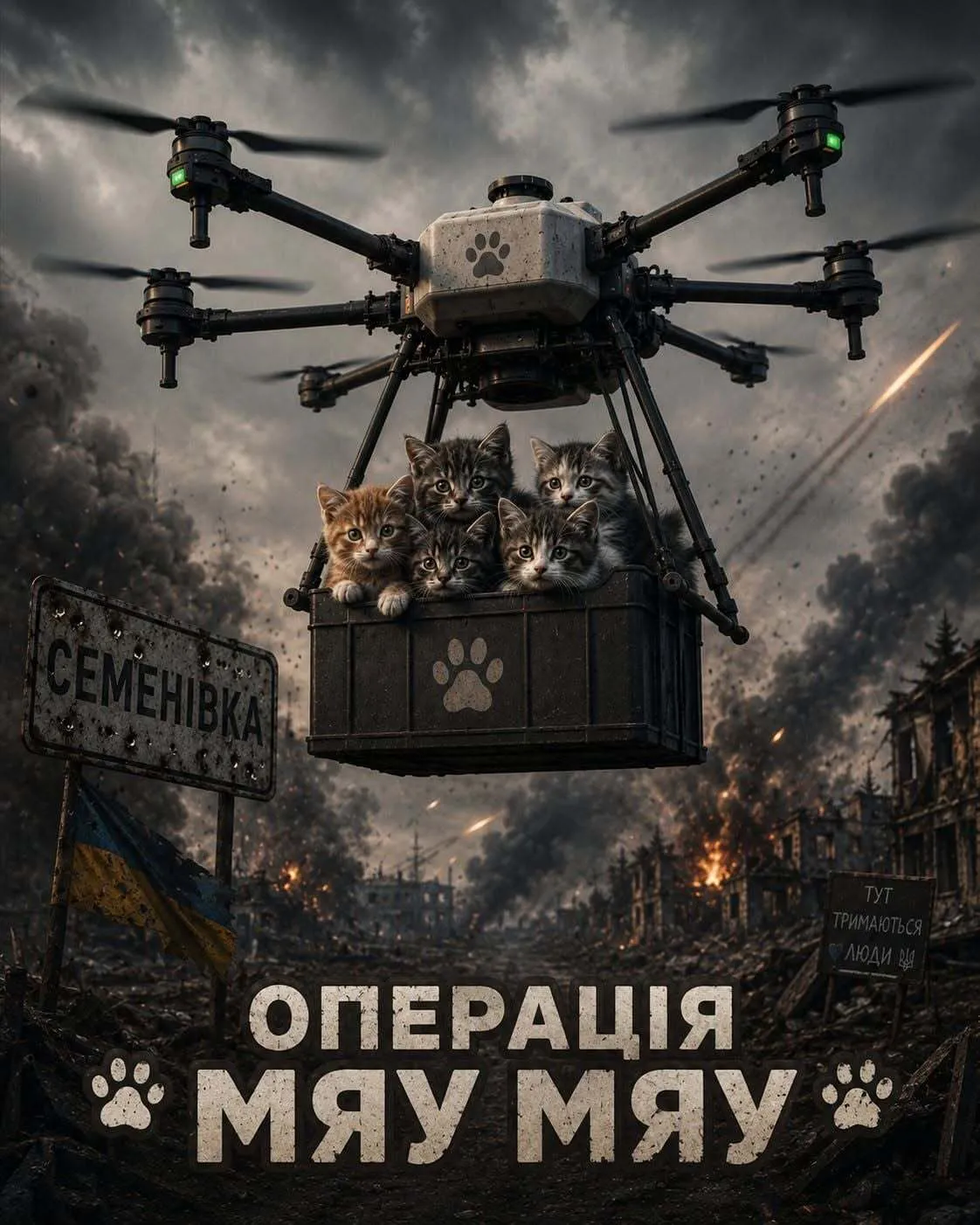 Спецоперація "Мяу-мяу": українські військові дроном "Вампір" евакуювали котячу родину з фронту в тил. Фото