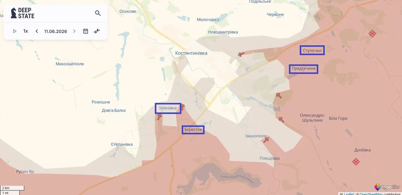 Мапа бойових дій, Костянтинівка.