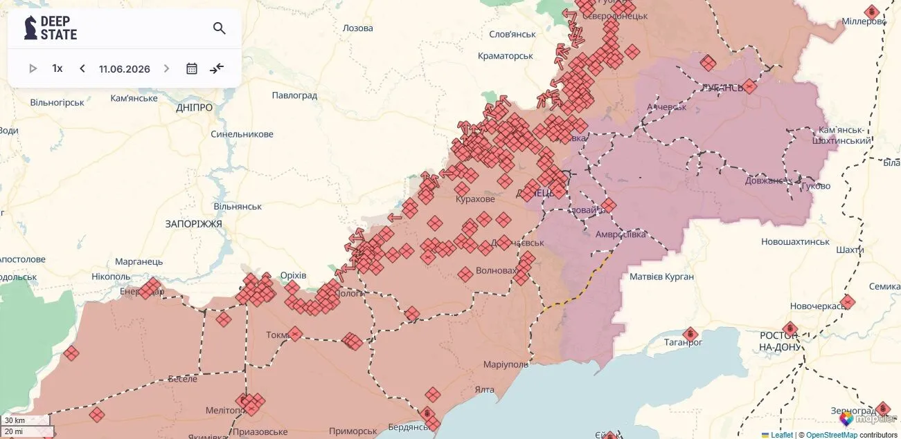 Мапа бойових дій, південний схід, південь України.