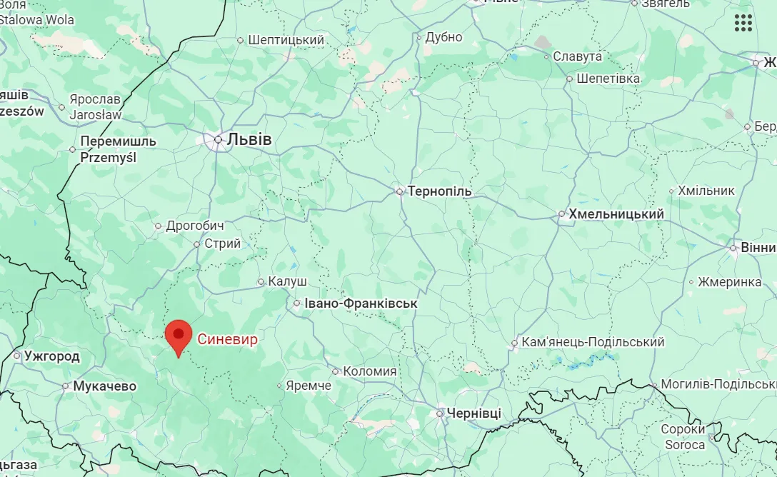 Озеро Синевир на мапі.