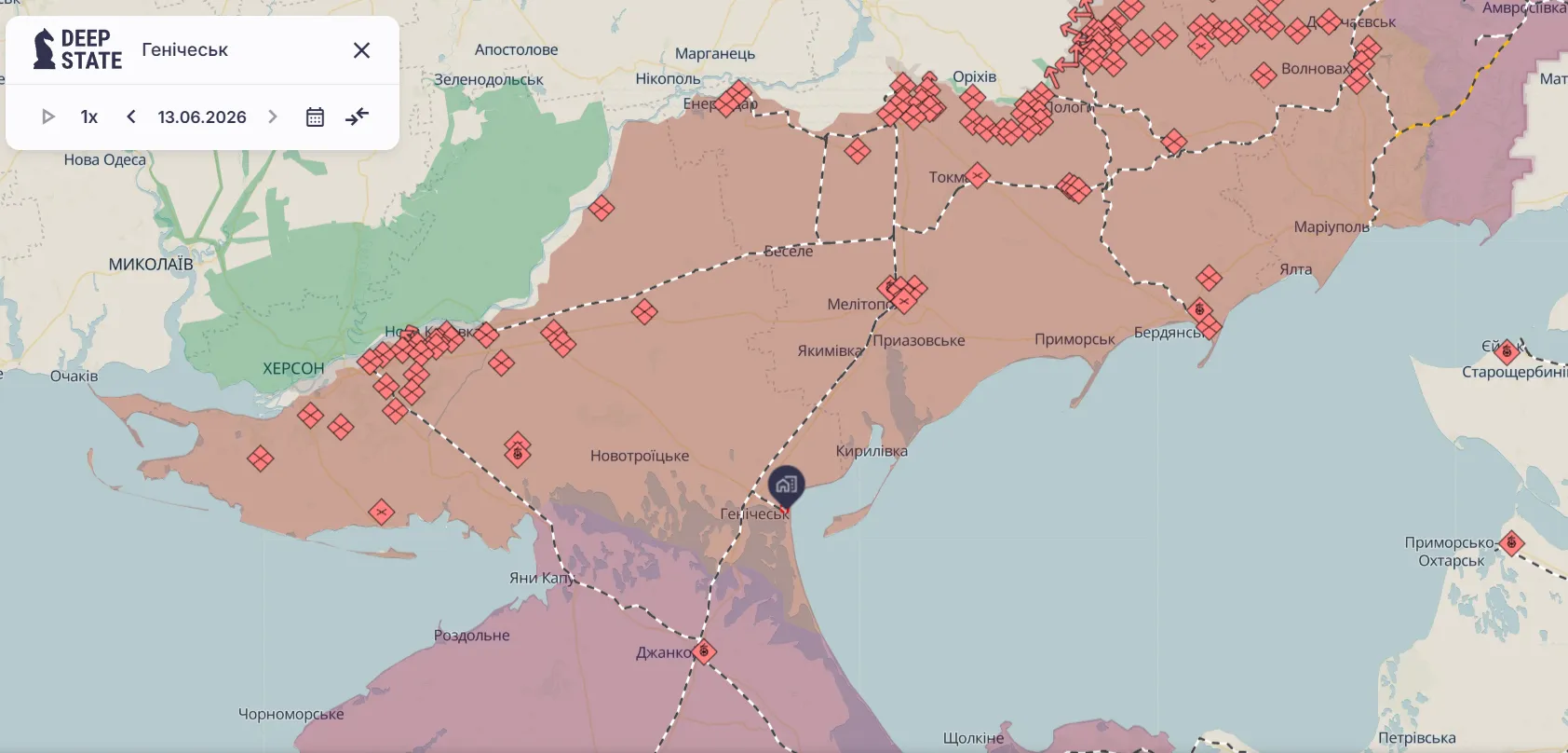 Геническ на карте.