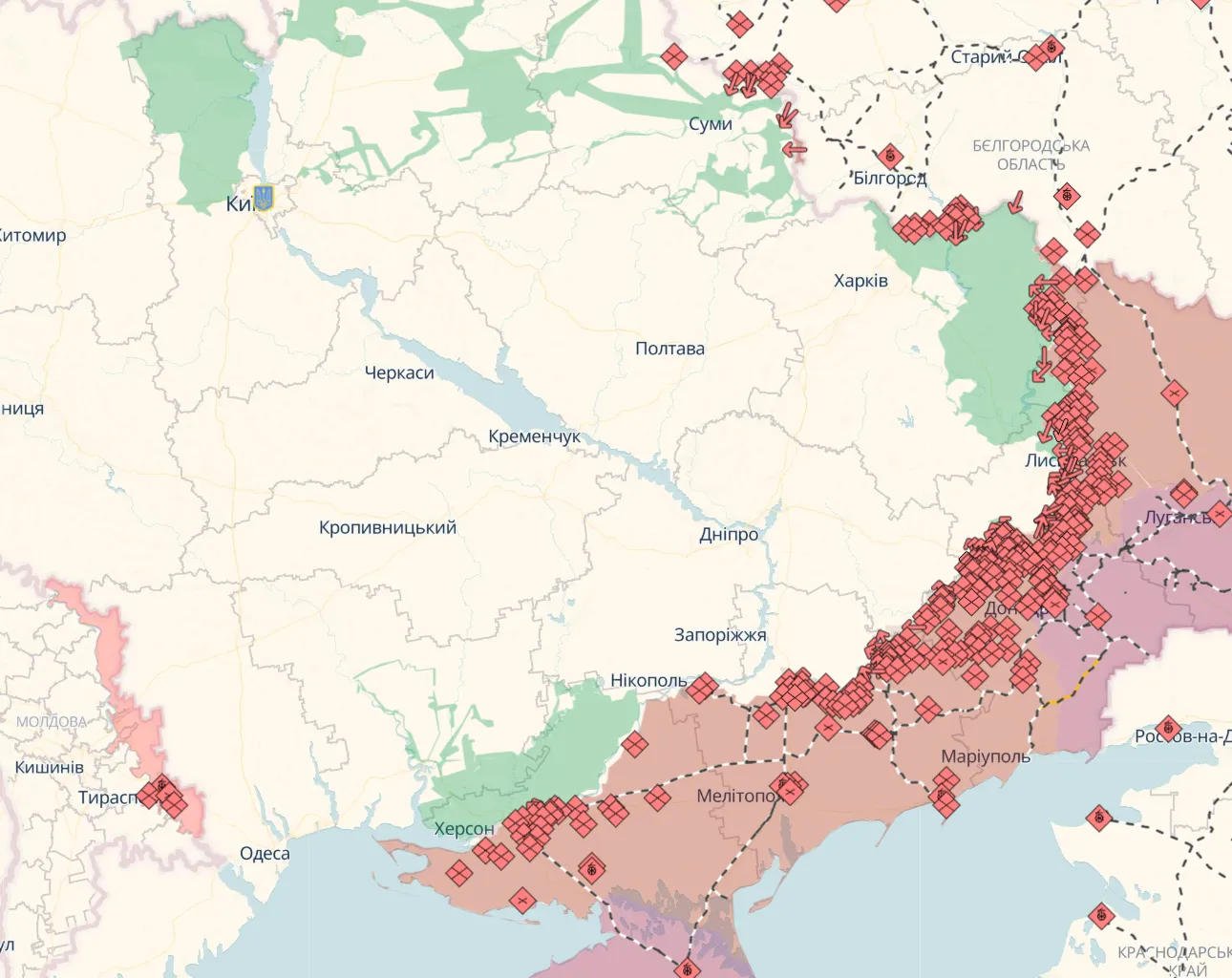 Карта боевых действий в Украине.
