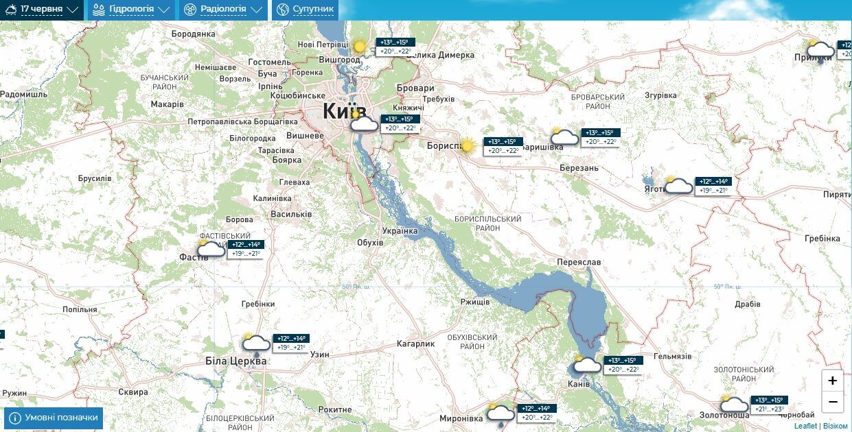Прогноз погоди по Київщині на 17 червня.