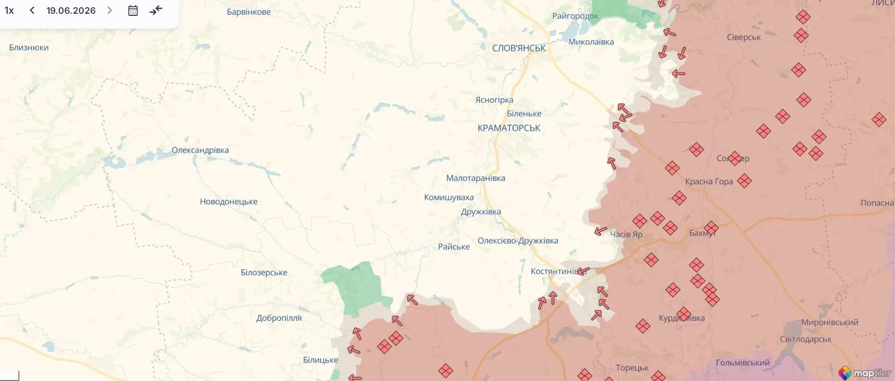 Актуальна мапа бойових дій на Донеччині.