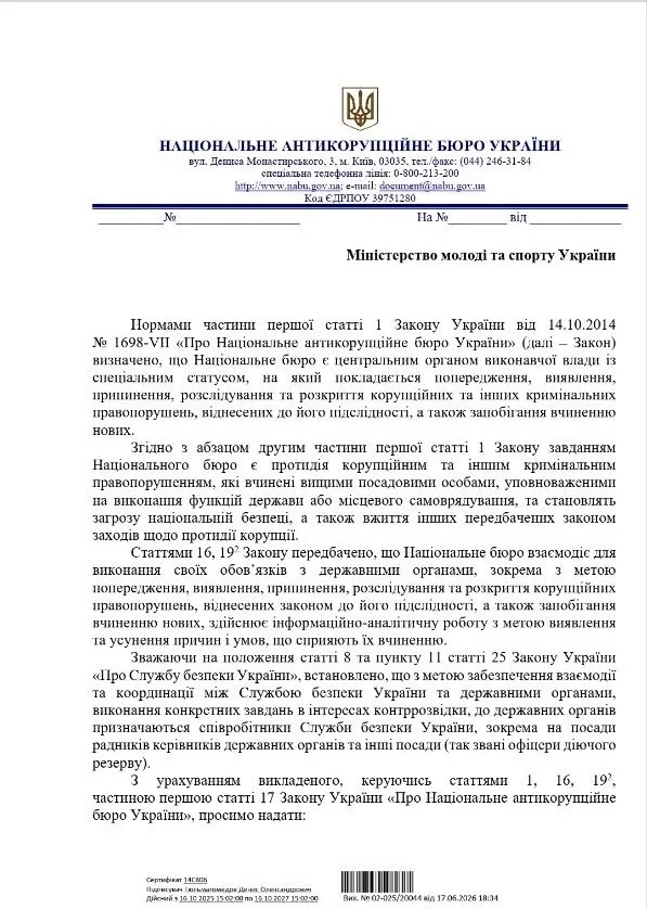 Письма с требованием предоставить подробную информацию о секретных сотрудниках СБУ