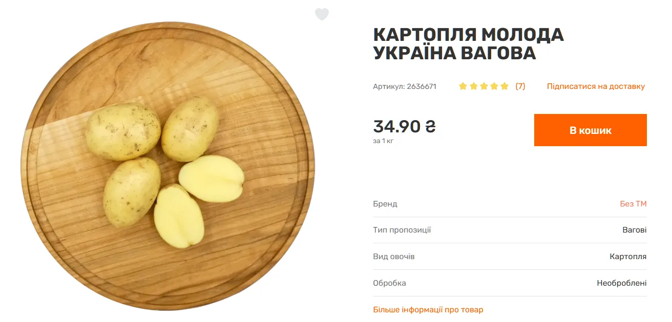Цена картошки в супермаркете Варус