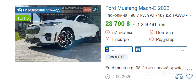 Авто, яке оформила на себе Верніковська оцінюють у 28 700 доларів на вторинному ринку