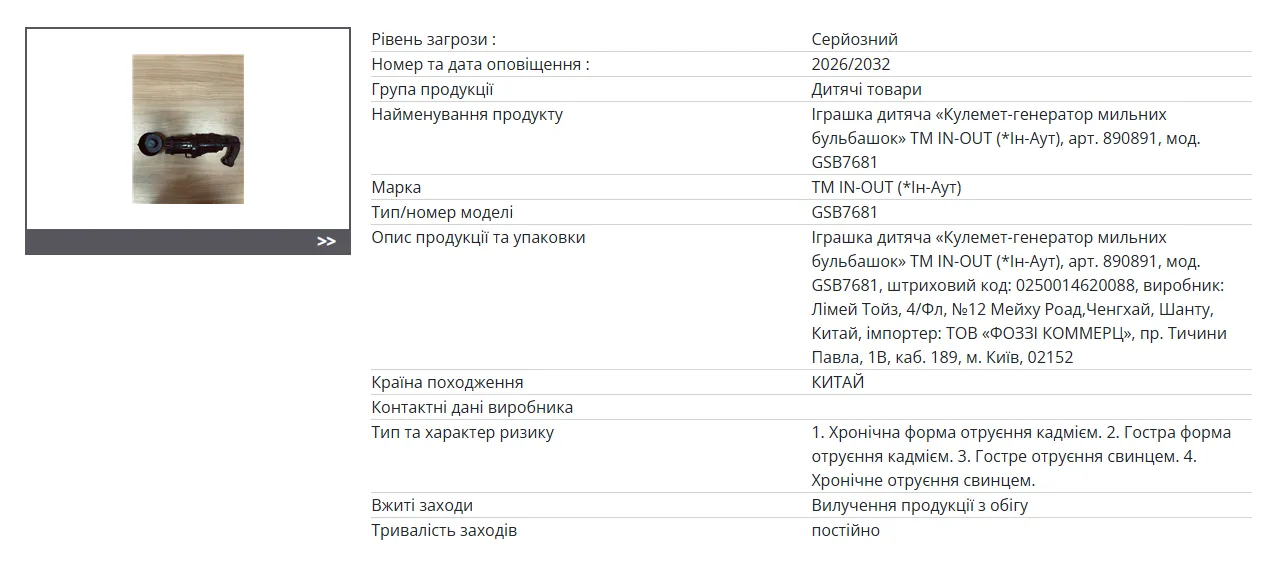 Детский пулемёт для пузырьков с кадмием