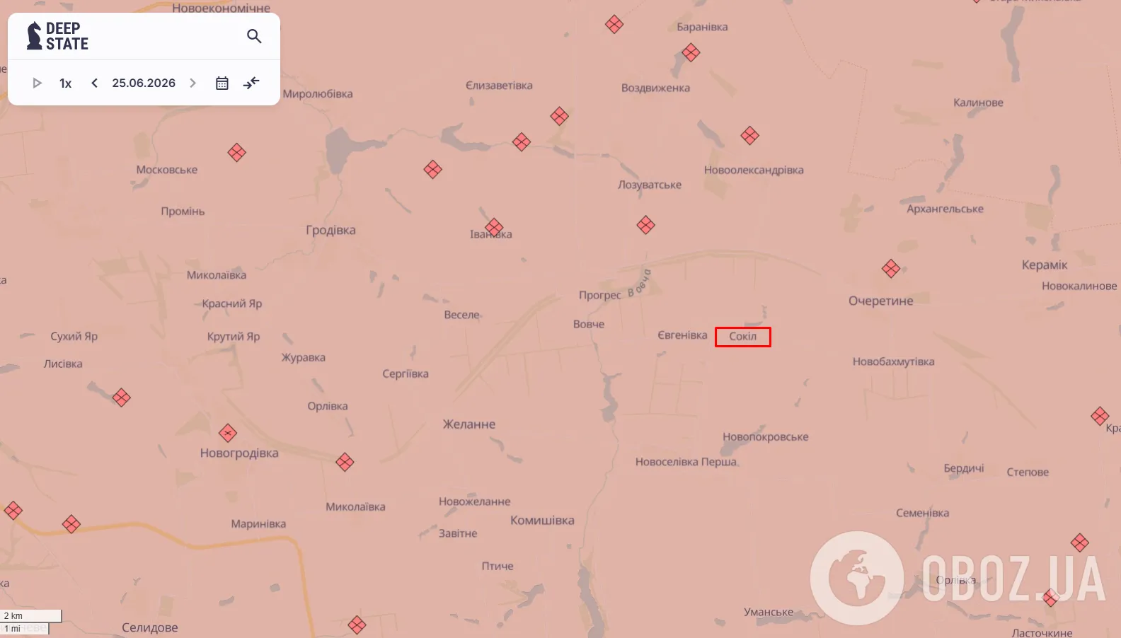 Село Сокол Донецкой области на карте.