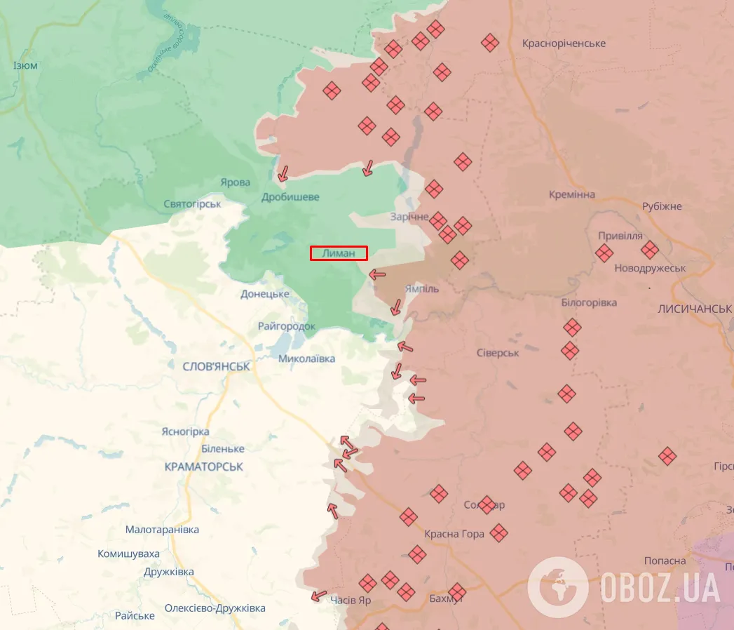 Лиман (Донецкая область) на карте боевых действий