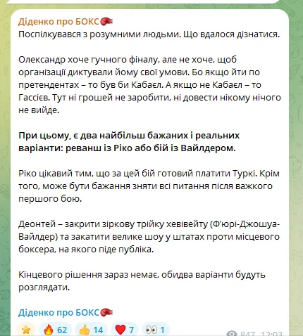 Диденко раскрыл планы Усика